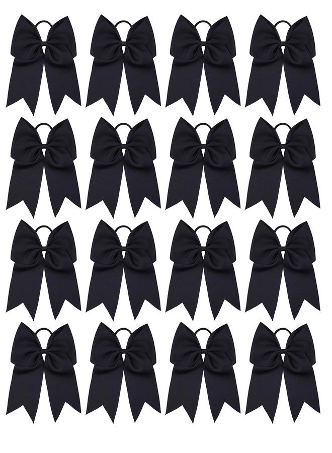 chiduerm 16 Pcs Large Cheer Hair Bows Grosgrain Ribbon Elastic Bands Handmade Ponytail Holder For Cheerleading Girls School College Sports (Large Black) - Image 1